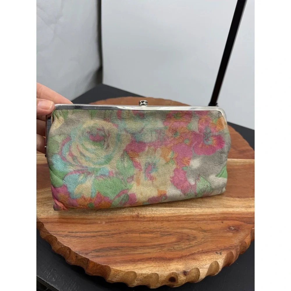 Hobo international Lauren Leather Frame Clutch Wallet watercolor Floral Print